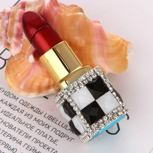 Luxury Diamond Lipstick Inflatable Lighter Mini Butane Pink Water Diamond Portable Lighter High End Women's Smoking Gift
