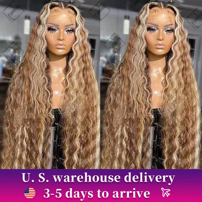 30 34 Inch Highlight Ombre Lace Front Wig Curly Human Hair Wigs Honey Blonde Colored HD Deep Wave Frontal Wigs For Black Women