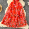 Elegant Slash Neck Vintage Short Puff Sleeve Chic Print Slim Chiffon Dresses French High Street Evening Autumn Mesh Clothing