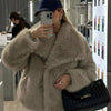 TRAF 2024 Woman Autumn Winter Faux Fur Coat Plush Fluffy Women's Jacket New in Outerwears White Red Gray Black Wool Blends Coats