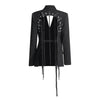 TWOTWINSTYLE Patchwork Diamonds Backless Blazer For Women Notched Collar Long Sleeve Spliced Button Chic Blazers Female Style