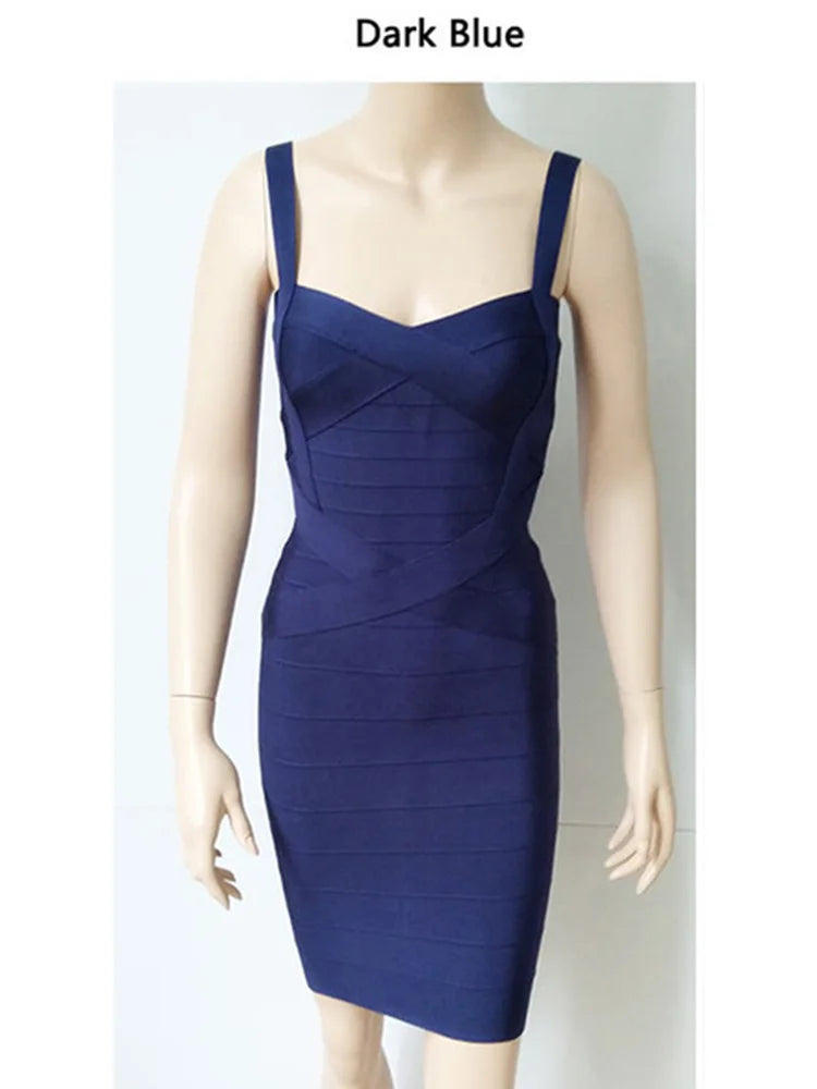 2025 New Women Sexy Spaghetti Strap Rayon HL Elastic Celebrity Bandage Dress Bodycon Mini Club Evening Party Dresses Drop Ship