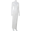 Ahagaga Sexy Club Sheath Women's Long Party Dresses Fashion Deep V-Neck Folds Solid Long Sleeves High Split Female Vestidos Robe