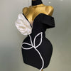 Women 2025 New Sexy Off Shoulder White Flower Black Mini Bodycon Bandage Dress Luxury Celebrity Evening Club Elegant Party Gowns