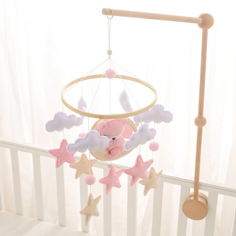 Baby Crib Mobile Rattle Toy 0-12Months Infant Soft Felt Teddy Velvet Pink Bear Bed Bell Hanging Toy Holder Bracket Crib Girl Toy