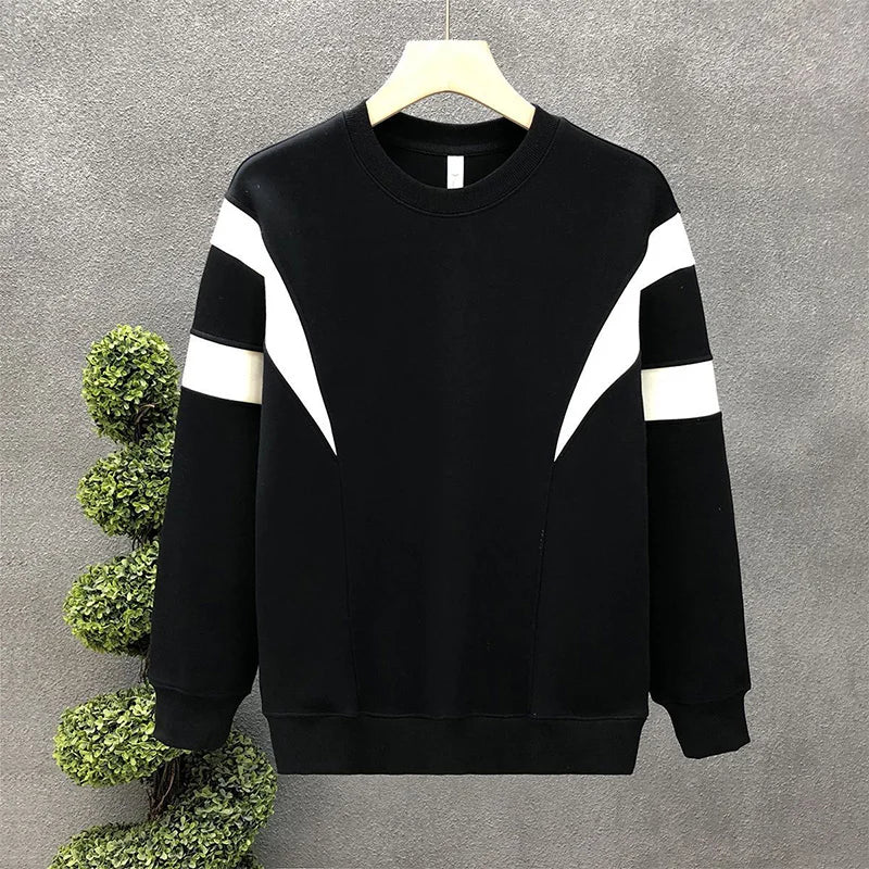 Spring Autumn Round Neck Loose Casual Patchwork Sweatshirt Men Long Sleeve Oversized All-match Top Homme Sporty Pullover Outwear