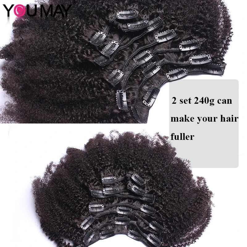 4B 4C Afro Kinky Curly Clip In Human Hair Extensions 100% Mongolian Virgin Hair Human Natural Black Clip Ins Afro Bundle YouMay