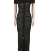 Beyprern Luxe Goddess Ruched Mesh Maxi Dress Elegant Women's Off Shoulder Pleated Bandage Beach Vacation Dress Holiday Outfits