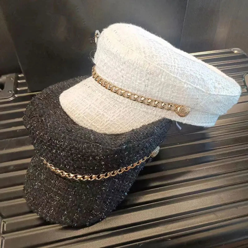 British girl style flat top painter hat retro fashion small scented wool cap Korean newspaper hat marine cap girl