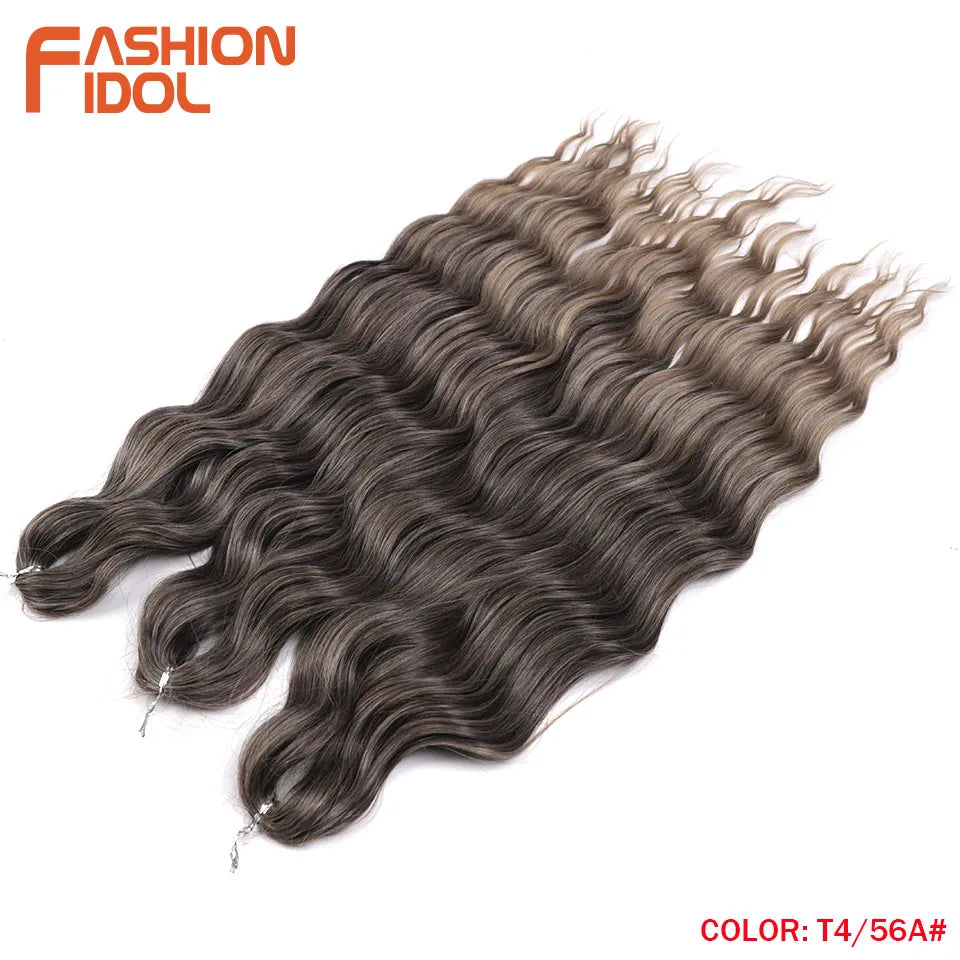 FASHION IDOL 24 Inch Synthetic Hair Water Wave Braiding Hair Extensions Ombre Rainbow color Deep Wave Curl Twist Crochet Hair