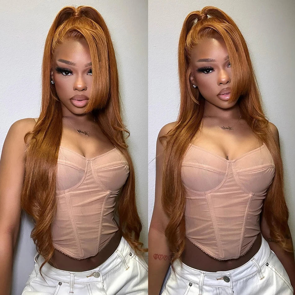 13x6 Ginger Blonde Fall Colored Human Hair Lace Front Wigs 180% HD Lace Frontal Wigs Straight Honey Blonde Human Hair Wig