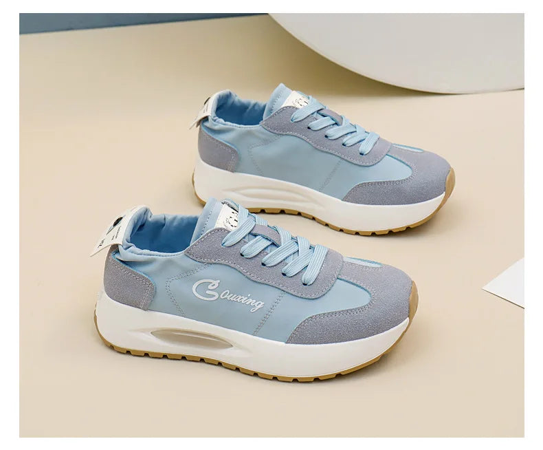 2025 New spring shoes for women green trainers platform lace up sneakers woman hip hop chunky sports shoes faux leather sneaker