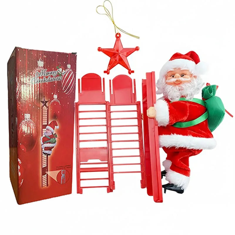 Electric Climbing Santa, Musical Christmas Decoration, Fun Holiday Ladder Toys for Home, Tree, Fireplace, Unique Festive Decor