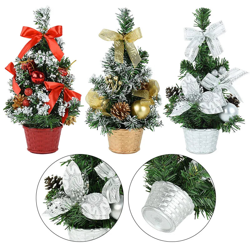 20/29cm Mini Christmas Tree Desktop Ornaments Artificial Plants Pine Needle Tree With Xmas Balls New Year Party Home Decor Gifts
