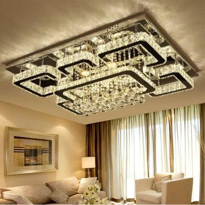 Modern Luxury Crystal LED Chandelier For Living Room Bedroom Dining Room Kitchen Ceiling Lamp Silver Chrome Remote Control Light