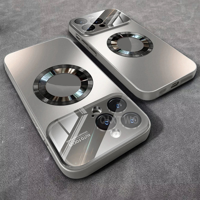 Luxury Glass Camera Lens For Magesafe Magnetic Wireless Charging Case For iPhone 11 12 13 14 15 16 Pro Max Plus Shockproof Cover