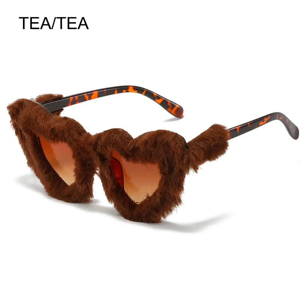 NEW Trendy Rectangle Sunglasses Women Punk Plush Sun Glasses Ladies UV400 Shades Fashion Funny Decor Eyewear