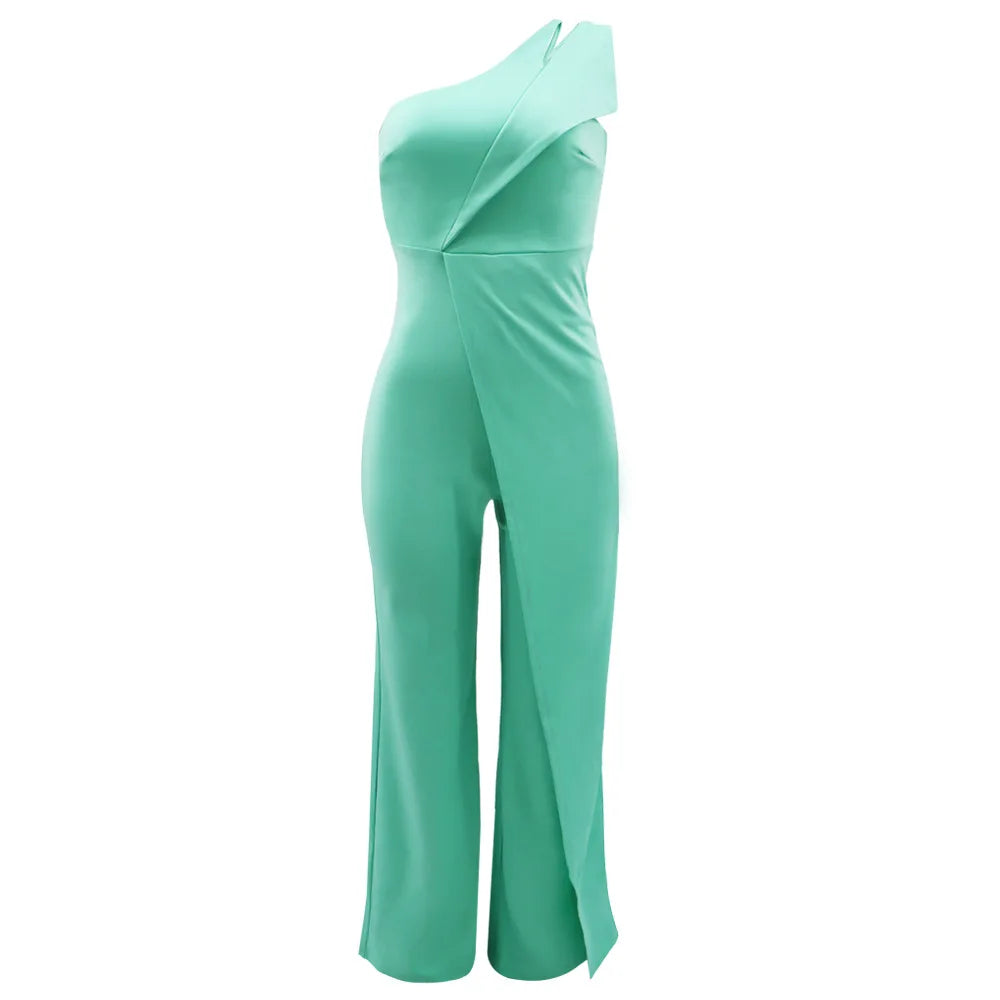 Summer New Vintage Chic Women's Fashion Sexy Sleeveless Single Shoulder Sling High Waist Commuter High Waist Straight Jumpsuit