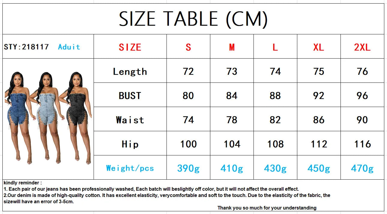 Rompers Women One Piece Elegant Splice Denim Jumpsuits Sexy Slim Fit Strapless Sleeveless Short Pants Sheath Playsuits
