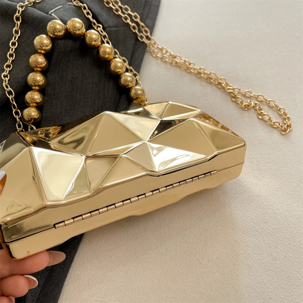 Golden Acrylic Evening Clutch Bag For Elegant Women Geometric Dinner Party Shoulder Bag 2024 Luxury Designer Purses And Handbags