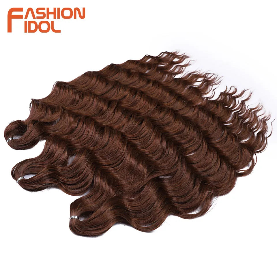 FASHION IDOL 24Inch Crochet Hair Synthetic Water Wave Braiding Hair Extensions Ombre Rainbow color Fake Hair Deep Wave Curl Hair