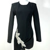 GPBD Sexy Bead Appliques Irregular High Low Dress Black Long Sleeved O-Neck Long Dresses Autumn Clothes Women 2024