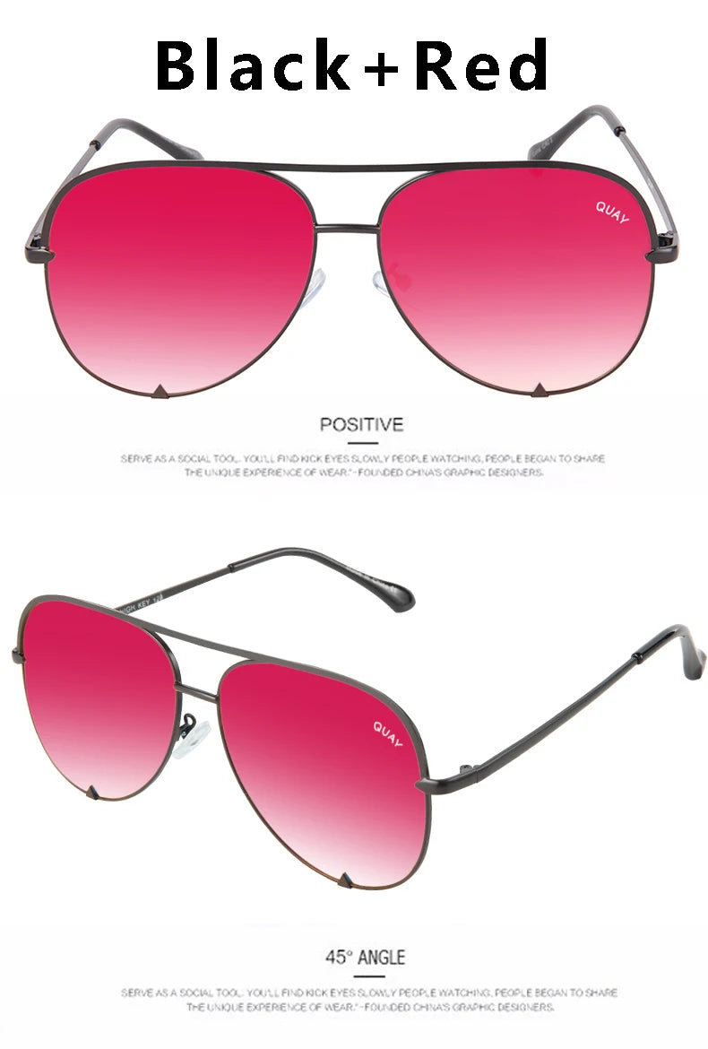 Quay Sunglasses Women Brand Designer Mirror Pilot HIGH KEY Sunglasses UV400 Women's Eyewear Ladies Shades Female