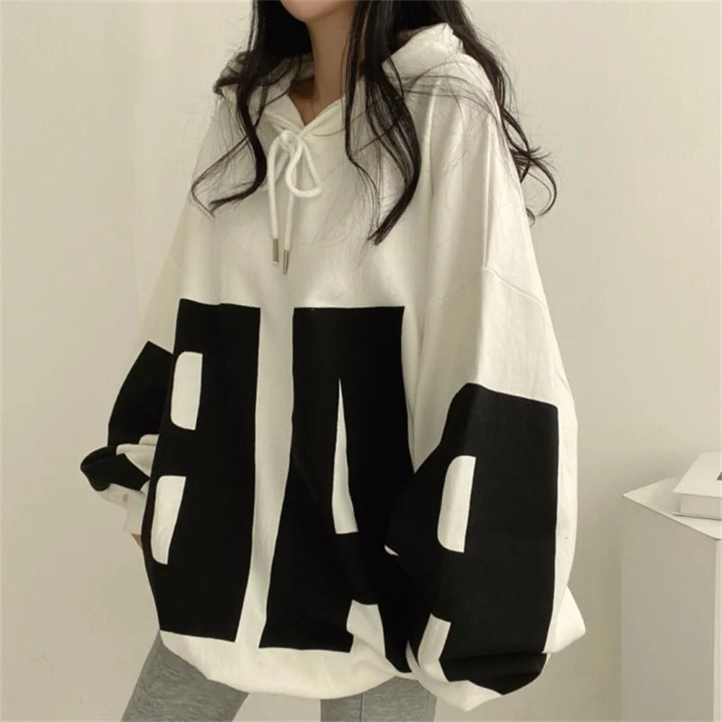 Spring Autumn Women Hoodies Fashion Letter Printed Female Oversized Sweatshirts Long Sleeve Ladies Casual Hooded Pullover Tops