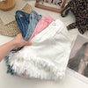 ITOOLIN Women Vintage Tassels Denim Shorts Button Loose High Waist A-line Jean Shorts Casual Women Office Trousers Streetwear
