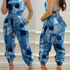 New Summer Fashion Printed Sleeveless Jumpsuit Sexy Hollow Backless Lace Up Long Jumpsuits Elegant Casual Jumpsuit With Pocket