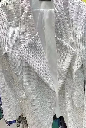 Blingbling Water Drill Suits Jacket 2023 New Spring Loose Long Sleeve Cardigans Mid-long Tailored Collar Women Blazers Coat