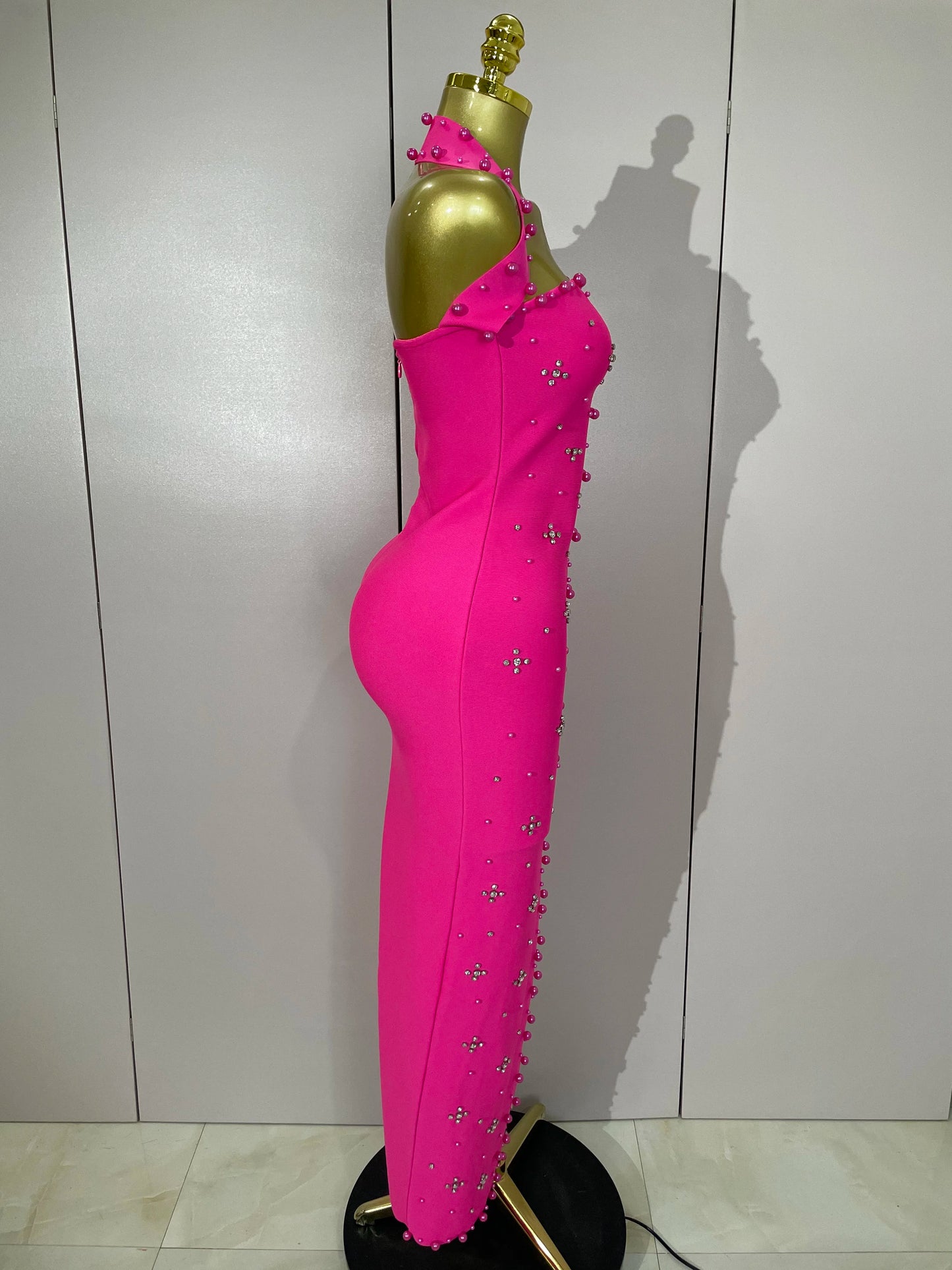 2025 Luxury Shining Diamonds Pearls Sleeveless Bodycon Bandage Long Dress Women Celebrate Evening Party Elegant Birthday Gowns