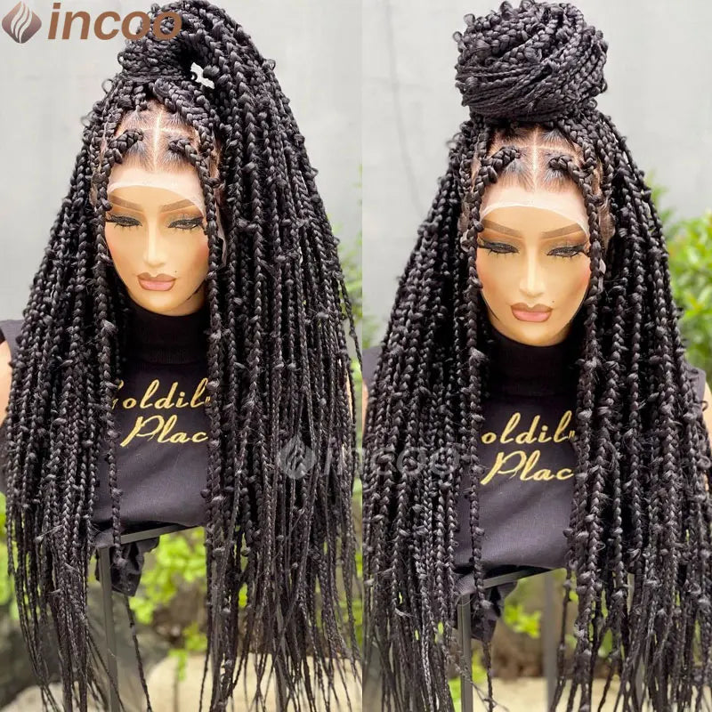 36 Inches Synthetic Lace Braided Wigs Butterfly Braids Lace Wig For Black Women Braid Wigs On Sale Clearance Box Braids Lace Wig