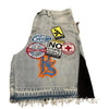 Retro Blue Streetwear Patchwork Denim Short Y2K Jeans Men Women Hip Hop Cartoon Graphics Loose Camo Denim Fitness Casual Shorts