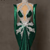 Emerald Green Arabic Long Evening Dress Heavy Handmade Crystals Birthday Pageant Prom Dress Women Wedding Party Dress Customized