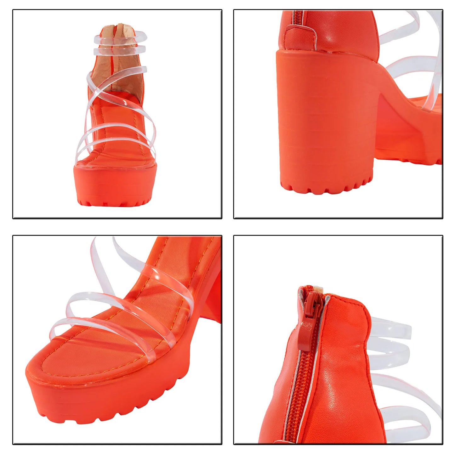 Women'S Fashionable Sandals Heels Asymmetric Transparent Strap Design Thick Heels Zipper Waterproof Platform High Heels Sandals