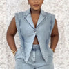 HLJ High-quality Fashion Denim Rompers Women Lapel Sleeveless Hollow Button One Piece Jumpsuits Female Streetwear Overalls New