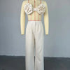Women's Set Sleeveless 3D Flower Crop Bra Top+Wide Leg Pants Elegant beach holiday Two 2 Piece Set Outfits