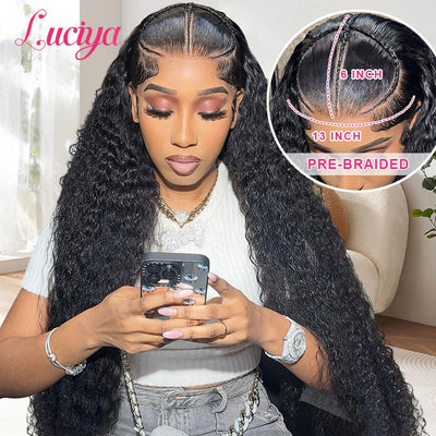 Glueless Pre Braided Wigs Deep Wave HD 13x6 Lace Frontal Wig Pre Everything Curly 13x4 HD Lace Front Human Hair Wigs Ready To Go