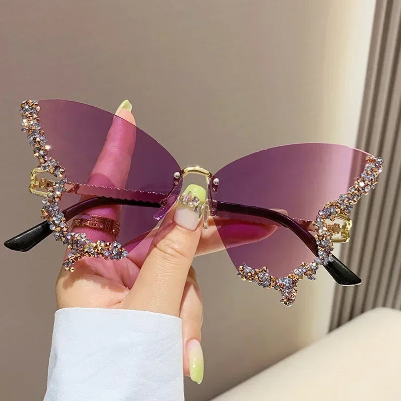 Rimless Sunglasses Women Luxury Brand Rhinestone Sun Glasses Ladies Cute Heart Shape Punk Party Eyewear очки від сонця женские