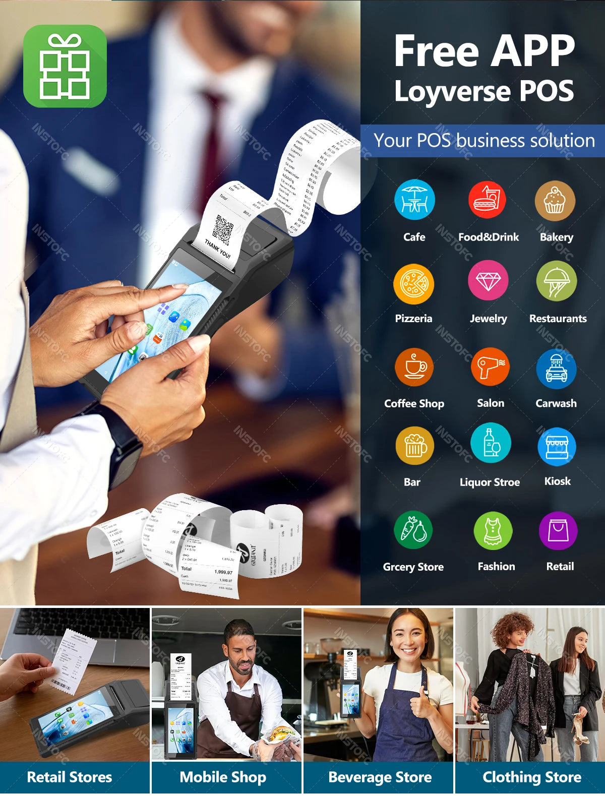 Handheld POS Receipt Printer for Android 8.1 1D 2D QR Barcode Scanner PDA Terminal Support 3G WiFi Touchscreen 58mm Width