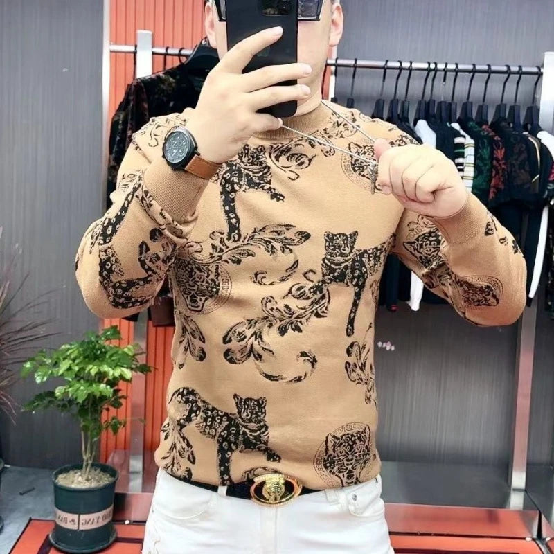 Men's T-shirt with Fashionable Personality Handsome and Versatile Trend Long Sleeved Men's Base Shirt Thick Style