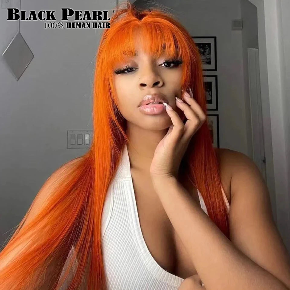 Ginger Straight 16- 28 Inch Human Hair Wigs With Bangs Full Machine Made Wigs Colored Blonde Burg Wigs Brazilian Remy Hair Wig