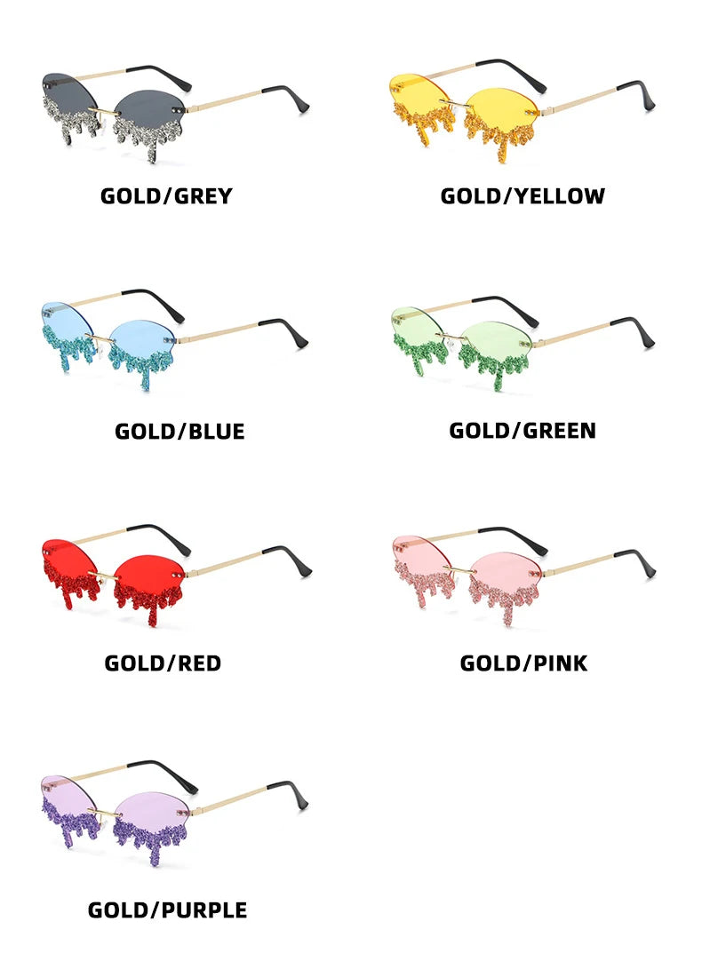 Diamond Rimless Sunglasses Women Luxury Brand Rhinestone Sun Glasses Ladies Sexy Tear Shape Punk Party Eyewear gafas de sol