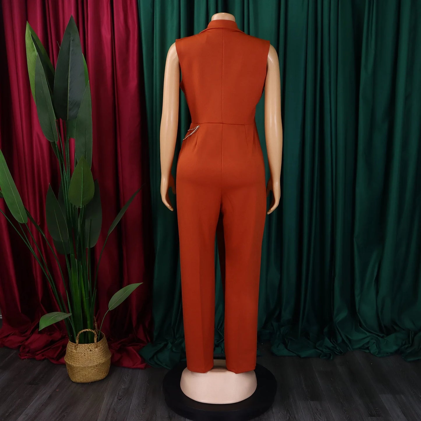 Elegant Jumpsuits & Rompers for Woman 2024 New Turn Down Collar Sleeveless High Waisted V Neck Straight Female Birthday Overalls