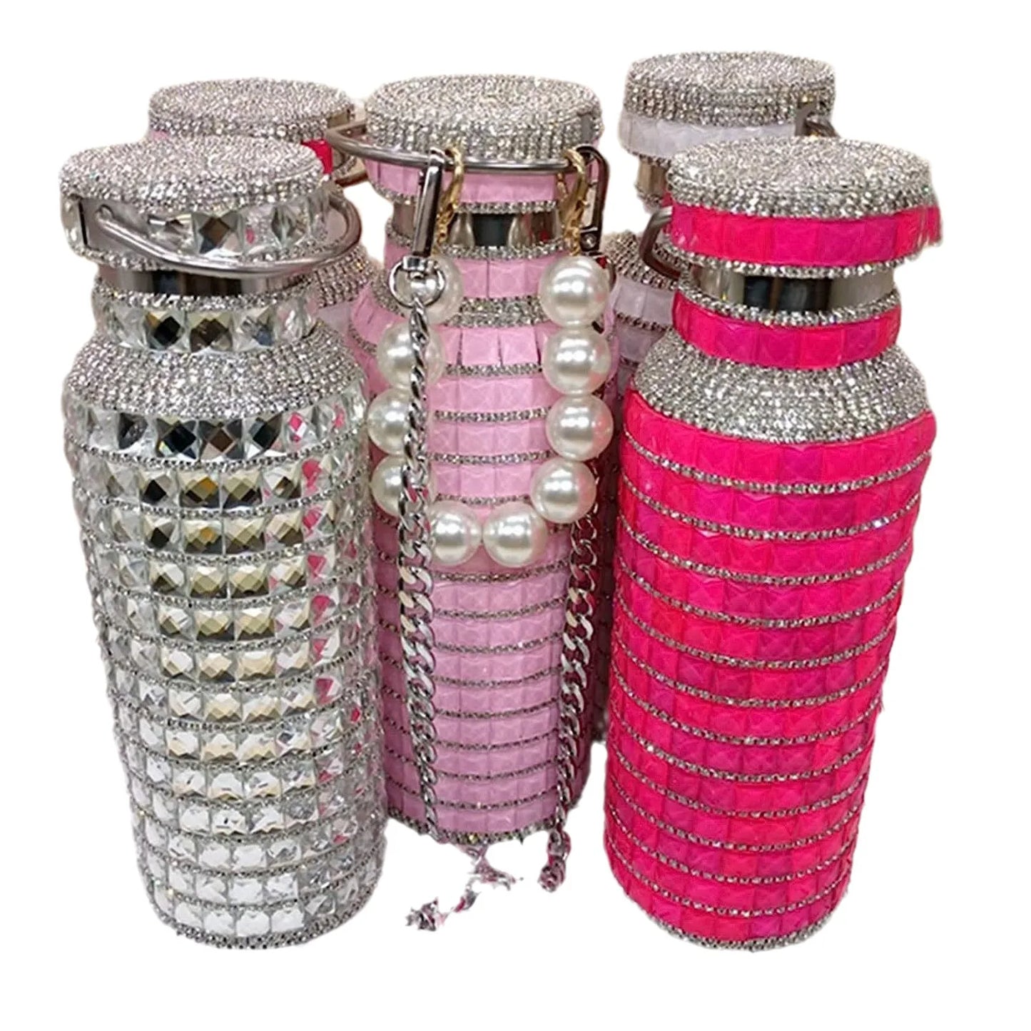 Bling Rhinestone Insulated Thermos Water Bottle with Chain Stainless Steel Vacuum Insulated Bottle Flask Portable Tumbler