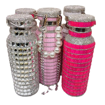 Bling Rhinestone Insulated Thermos Water Bottle with Chain Stainless Steel Vacuum Insulated Bottle Flask Portable Tumbler