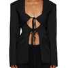 TWOTWINSTYLE Patchwork Lace Up Hollow Out Blazer For Women Notched Collar Long Sleeve Tunic Designer Blazers Female Fashion New