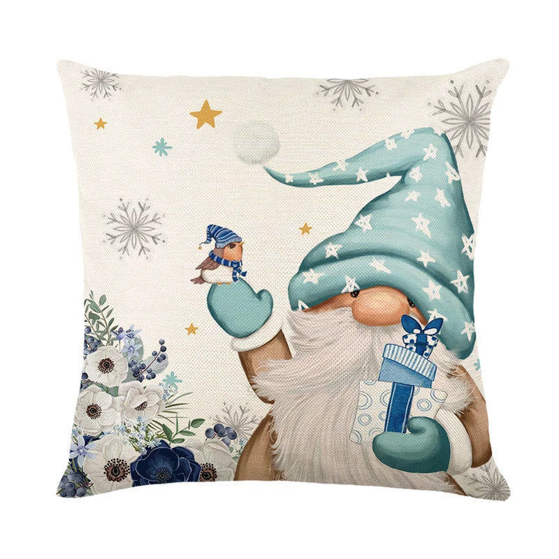 Linen Christmas Pillow Cover Snowman Elk Pillow Case 2024 Christmas Decoration for Home New Year Sofa Car Cushion Cover 45x45cm