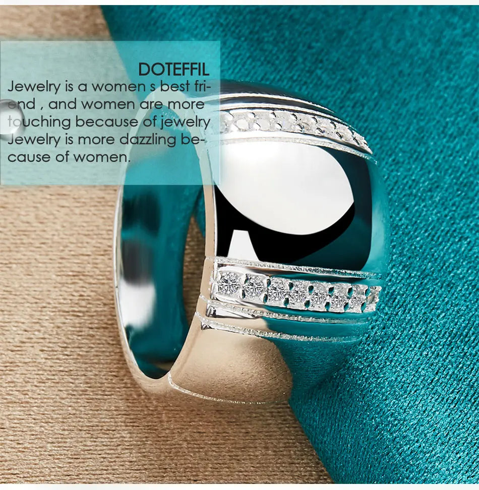 DOTEFFIL 925 Sterling Silver Big Smooth AAAAA Zircon Ring For Man Woman Fashion Wedding Engagement Party Gift Charm Jewelry